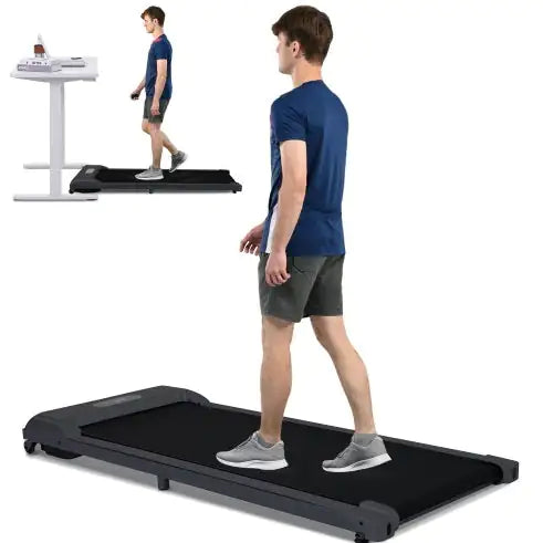 Compact green under-desk treadmill with remote control, LED display & quiet motor for home & office fitness.