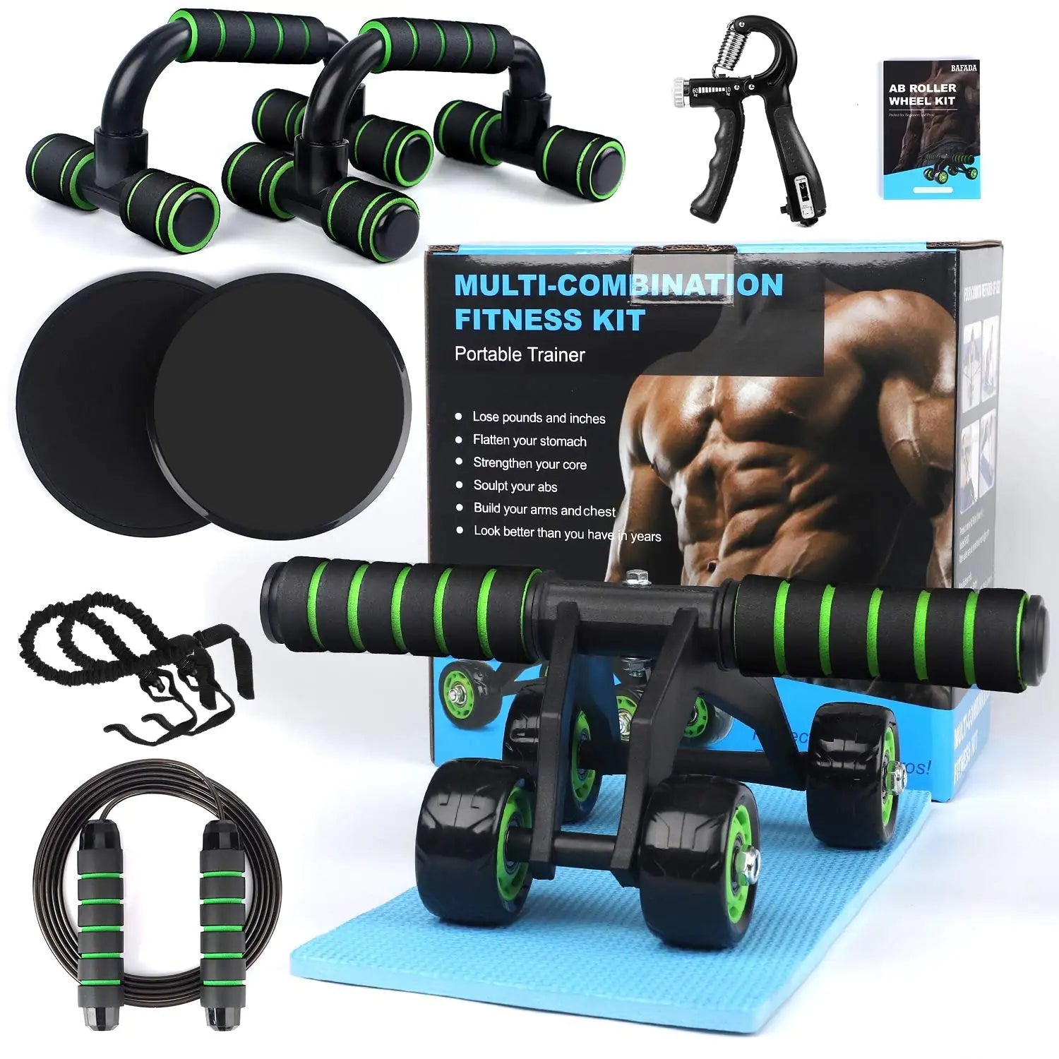 10-piece ab wheel roller kit with knee pad, push-up bars, resistance bands & jump rope for full-body workouts