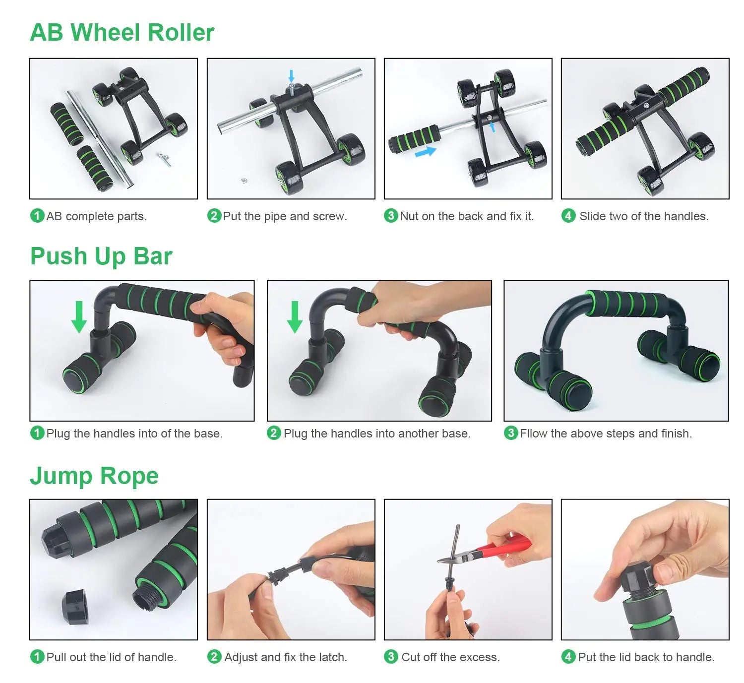 10-piece ab wheel roller kit with knee pad, push-up bars, resistance bands & jump rope for full-body workouts