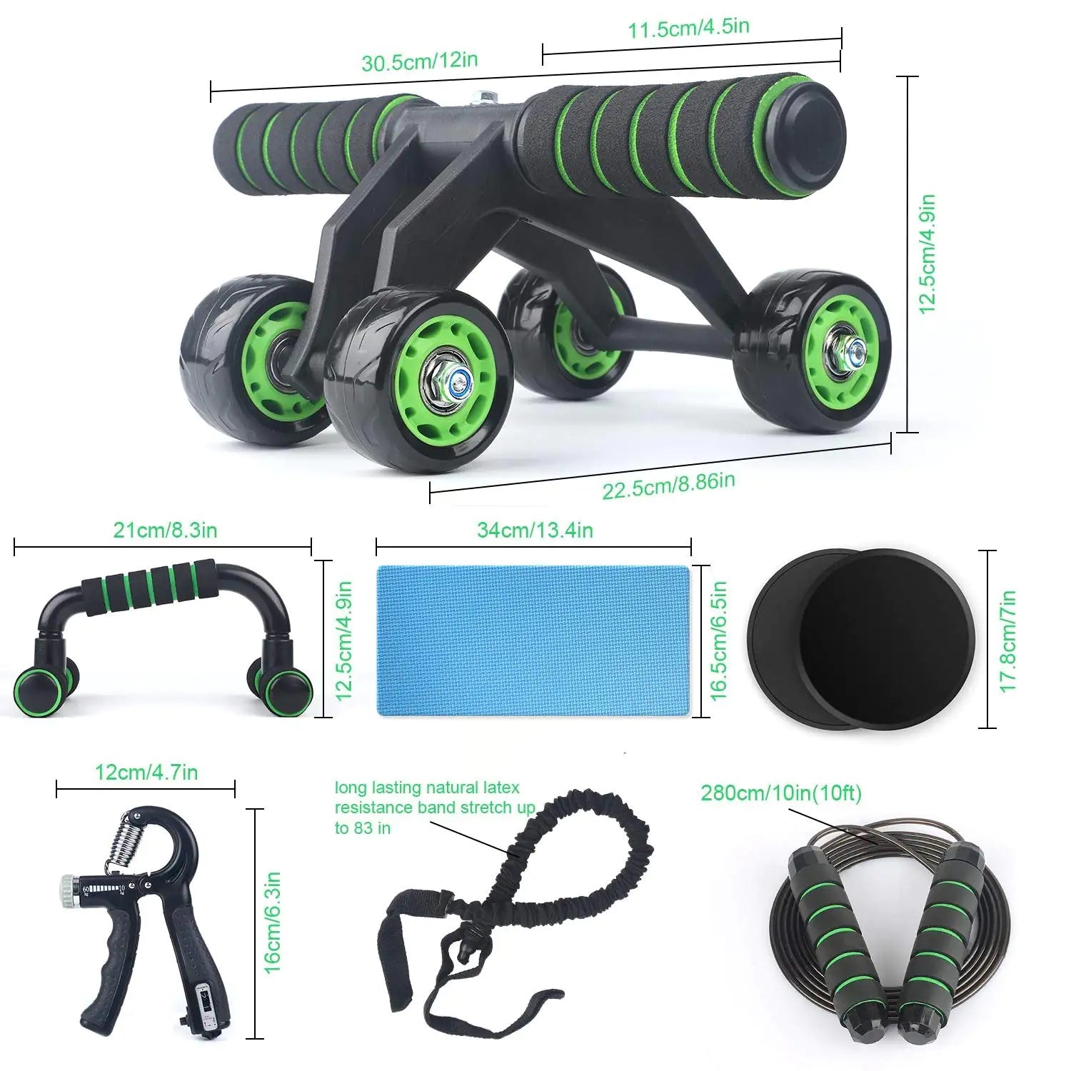 10-piece ab wheel roller kit with knee pad, push-up bars, resistance bands & jump rope for full-body workouts