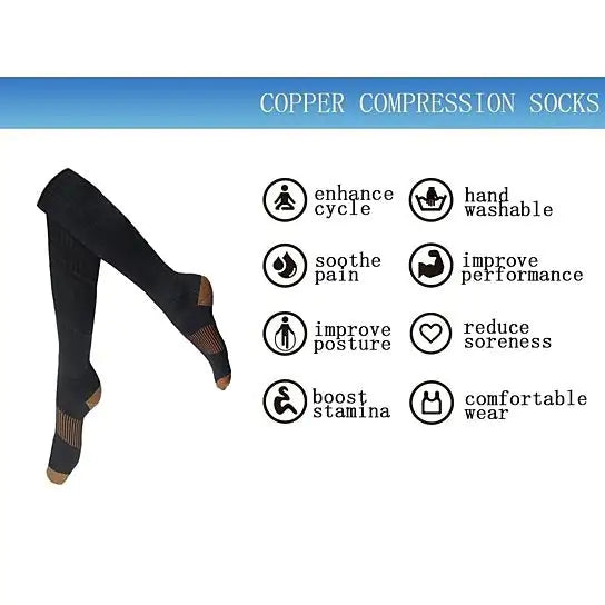 Breathable copper compression socks for pain relief, swelling & fatigue – 3-pack or 6-pack.