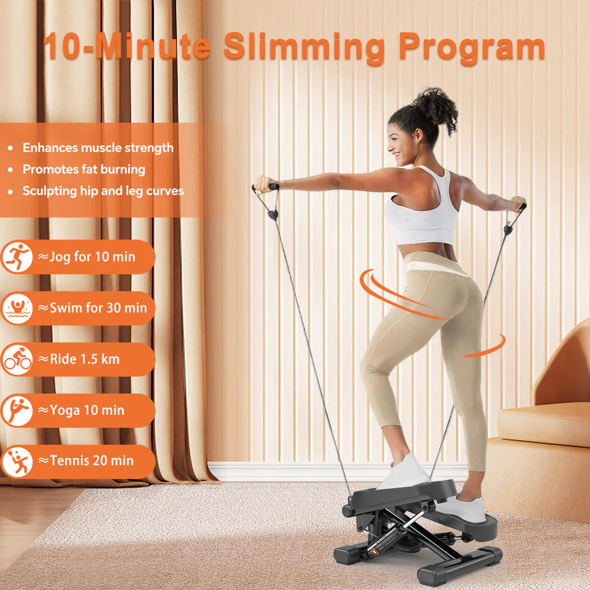 Compact mini stepper with LCD monitor & resistance bands for home workouts