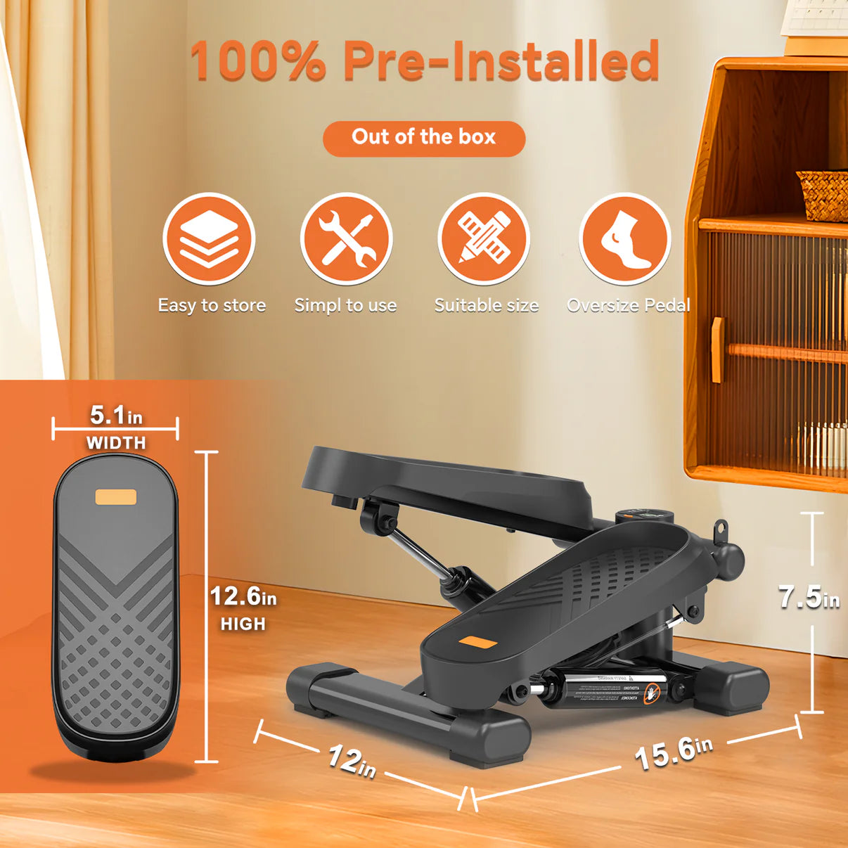 Compact mini stepper with LCD monitor & resistance bands for home workouts