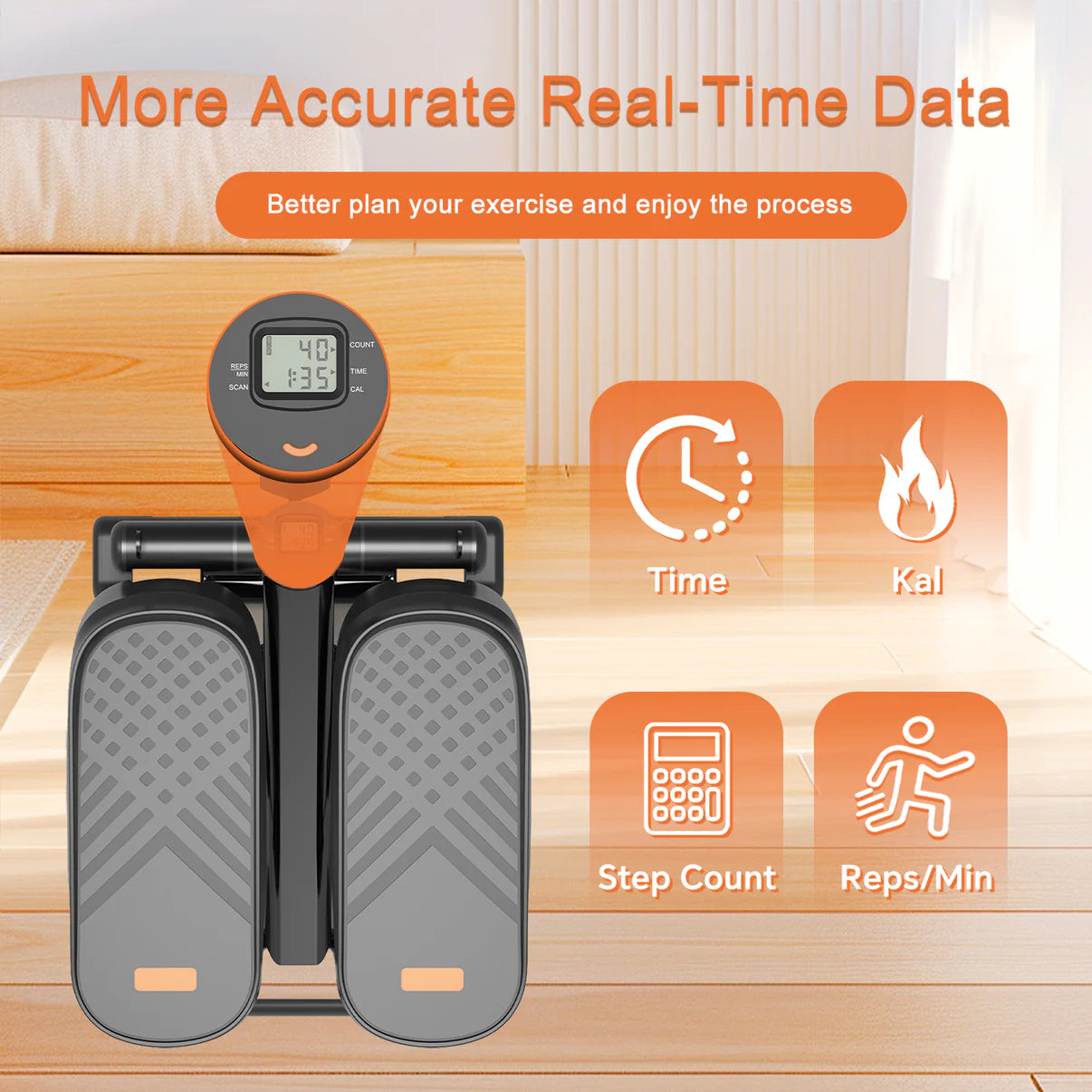 Compact mini stepper with LCD monitor & resistance bands for home workouts