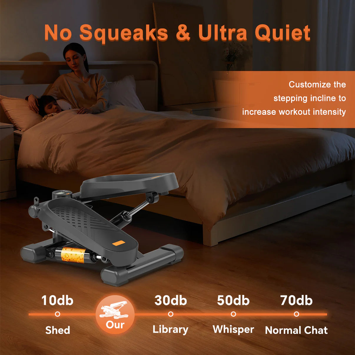 Compact mini stepper with LCD monitor & resistance bands for home workouts