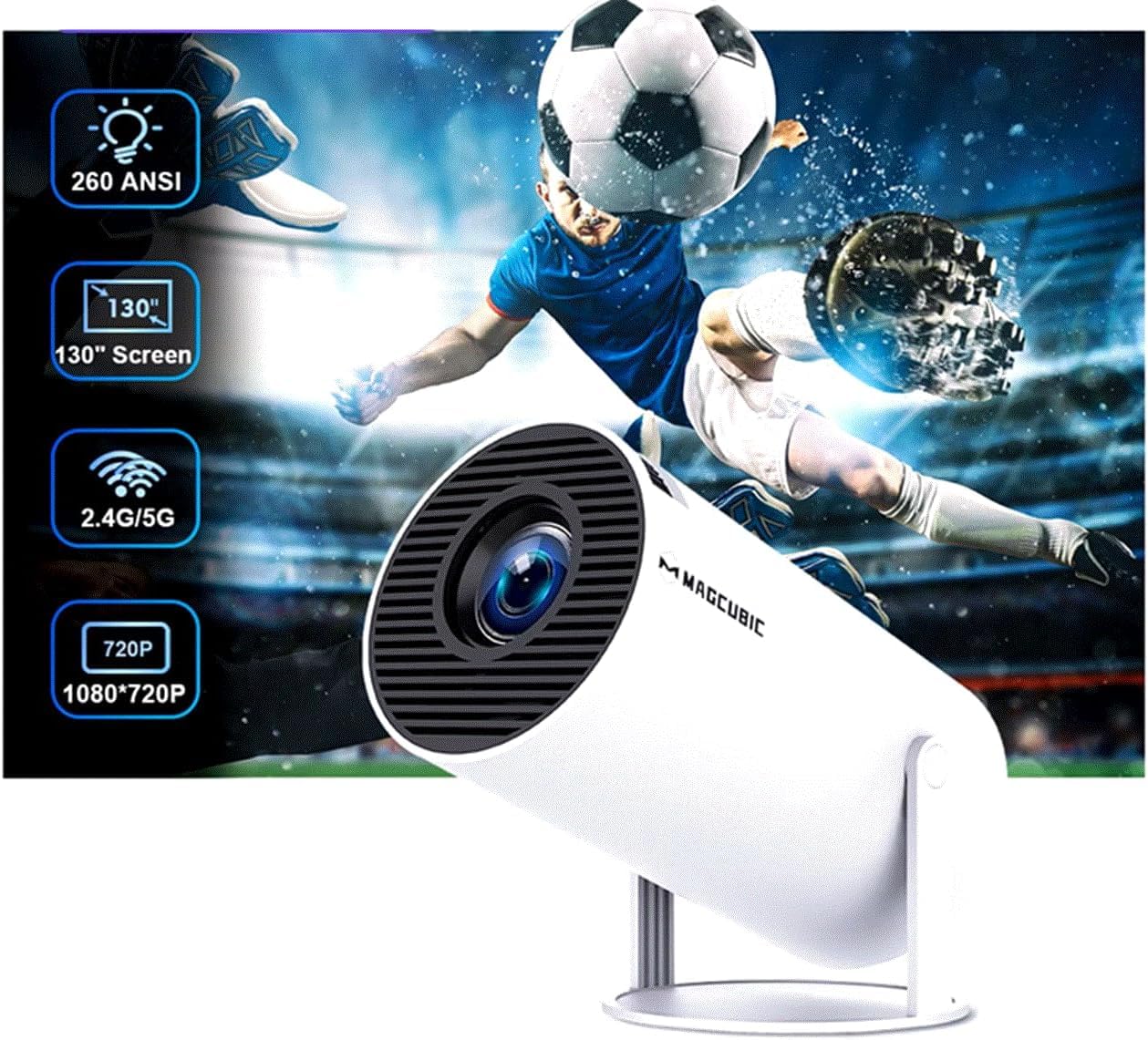 Smart Portable Projector with Auto Correction & 180° Rotation