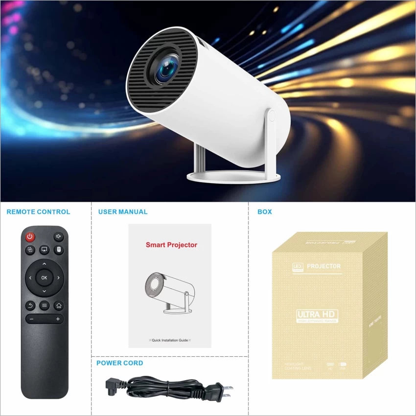 Smart Portable Projector with Auto Correction & 180° Rotation