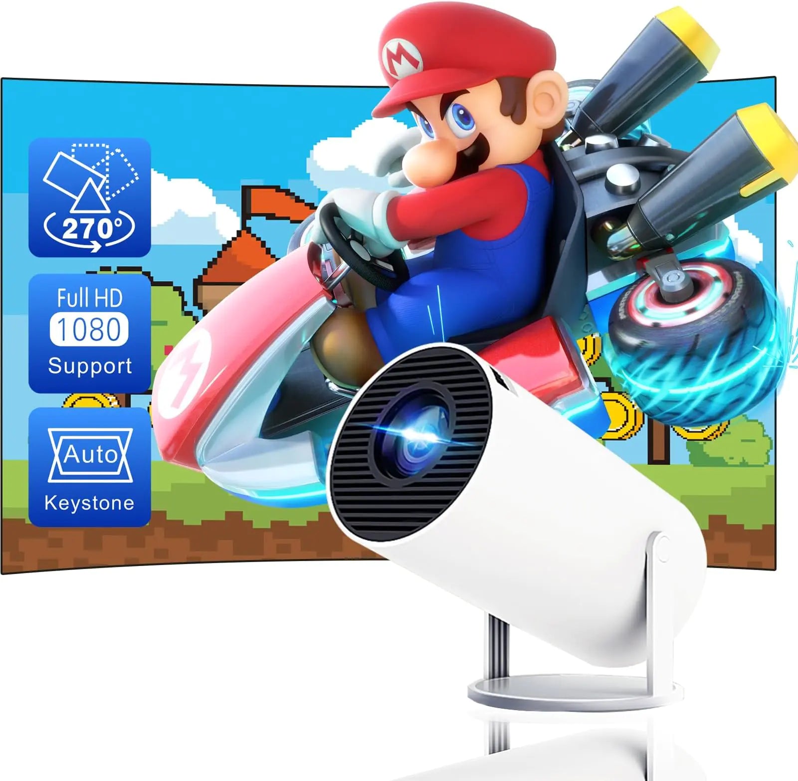 Smart Portable Projector with Auto Correction & 180° Rotation