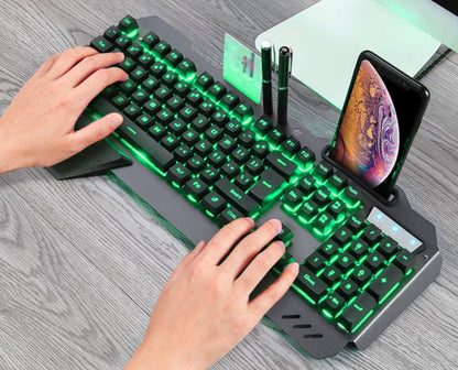 Ergonomic Gaming Keyboard With RGB Backlight And Phone Holder