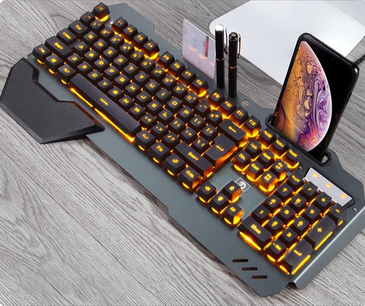 Ergonomic Gaming Keyboard With RGB Backlight And Phone Holder