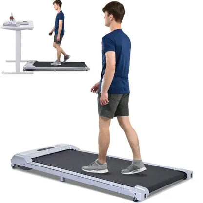 Compact green under-desk treadmill with remote control, LED display &amp; quiet motor for home &amp; office fitness.