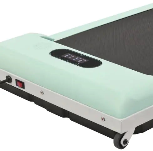 Compact green under-desk treadmill with remote control, LED display &amp; quiet motor for home &amp; office fitness.