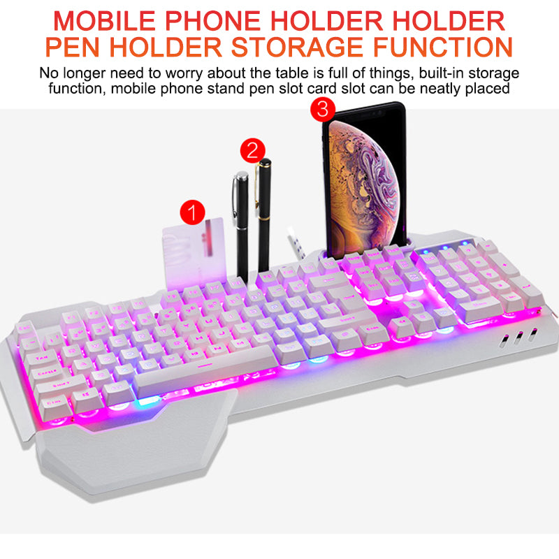 Ergonomic Gaming Keyboard With RGB Backlight And Phone Holder