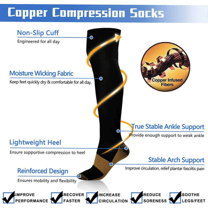 Breathable copper compression socks for pain relief, swelling &amp; fatigue – 3-pack or 6-pack.