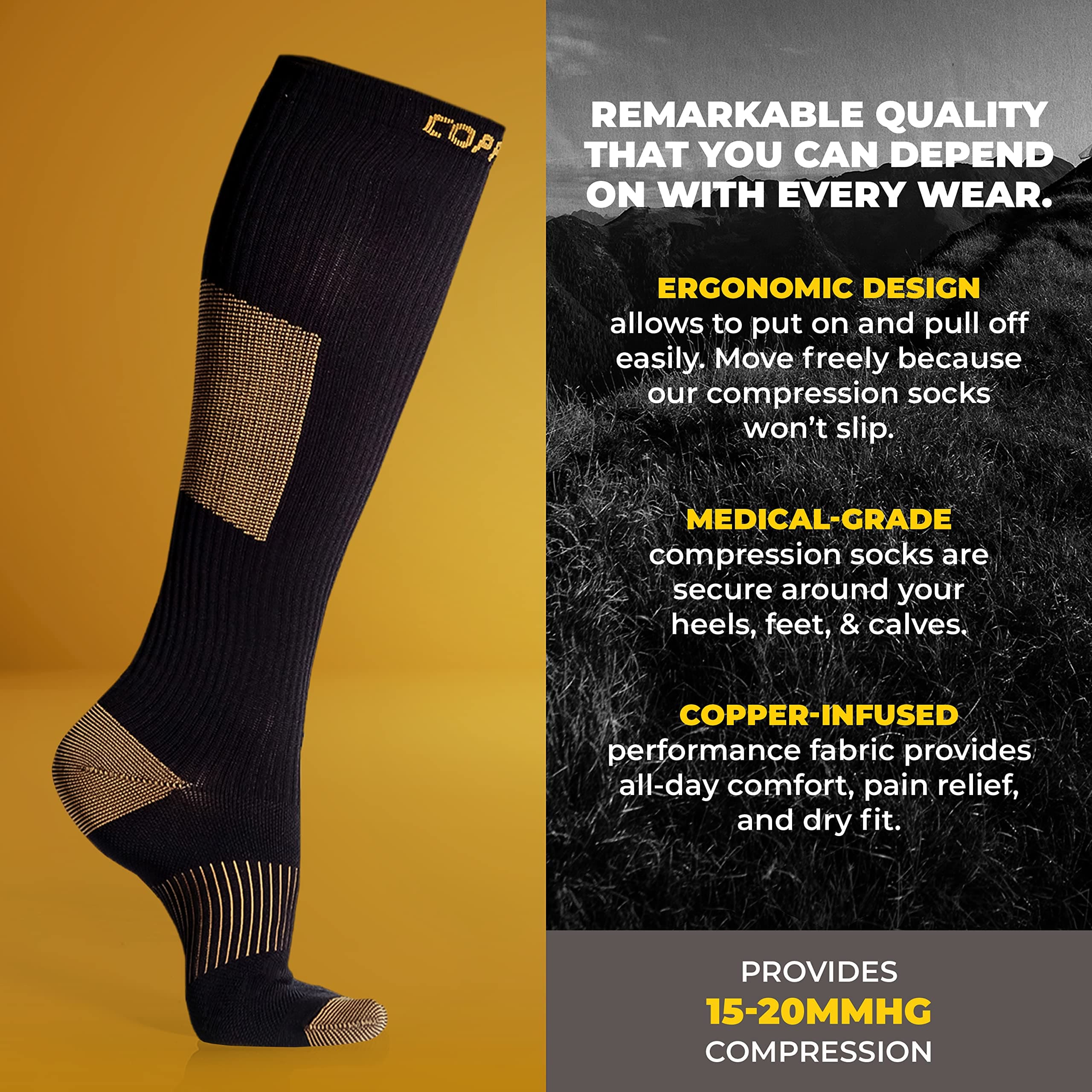 Breathable copper compression socks for pain relief, swelling &amp; fatigue – 3-pack or 6-pack.