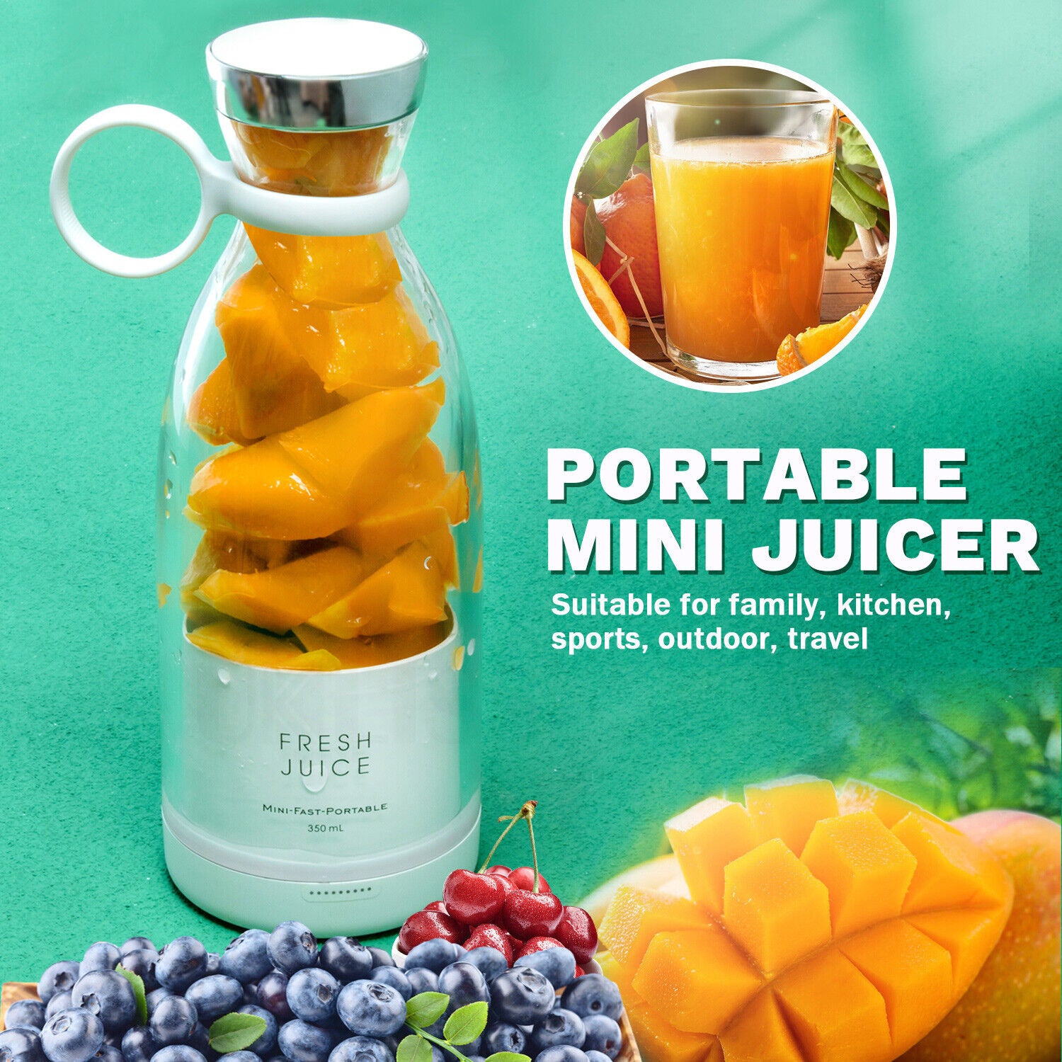 Fresh Juice Portable Smoothie Blender - Powerful Compact Blender for Healthy Drinks on the Go