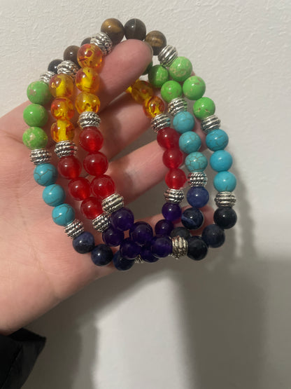 Seven Chakra Natural Stone Reiki Healing Bracelet